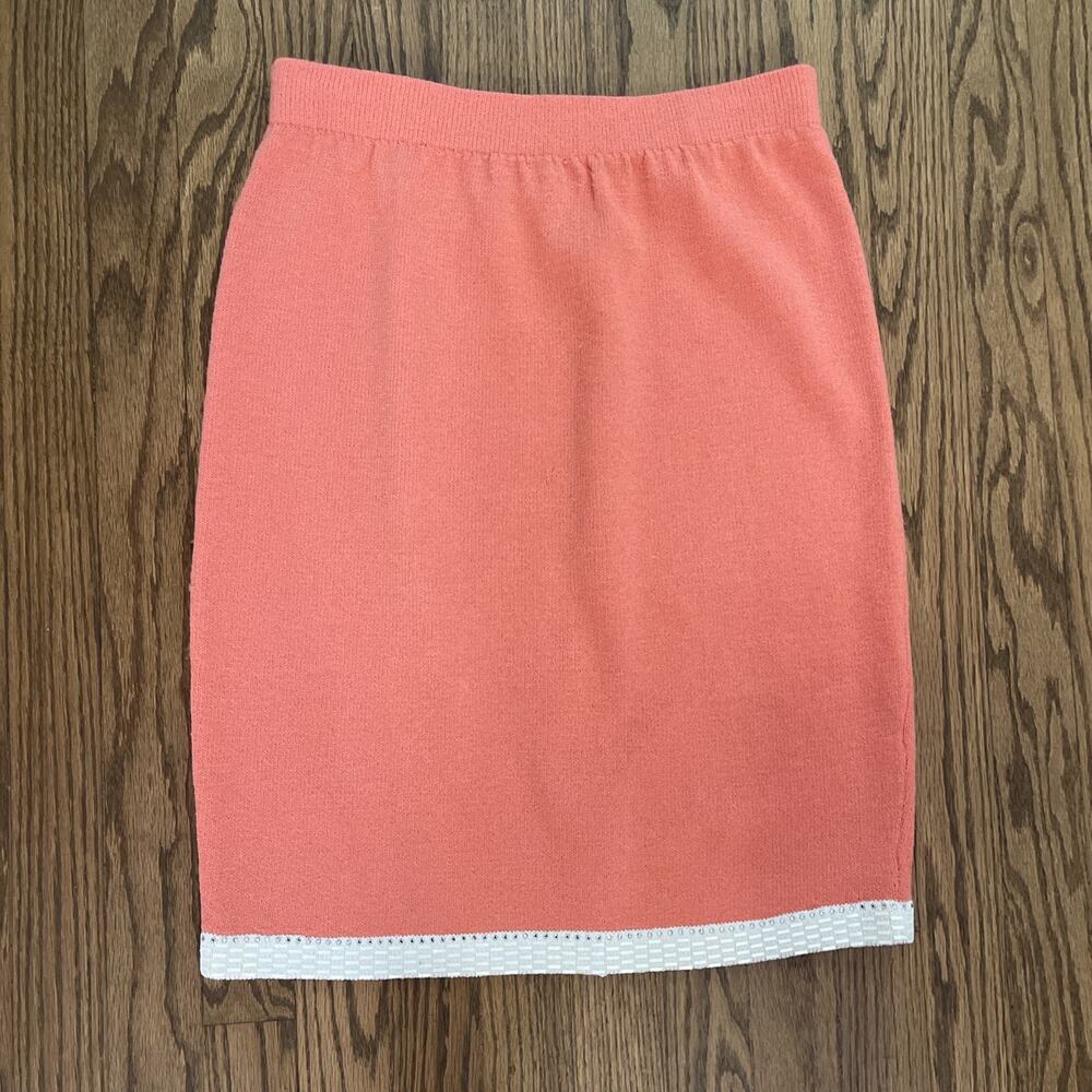 Vintage Toula Wool Blend Pencil Skirt Size 10 Pink Elastic Waist Retro Classic
